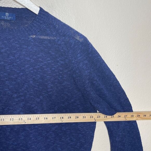 Tincati Milano Pullover Mens Large Blue Crew Neck Sweater linen Bland Casual - Picture 8 of 10